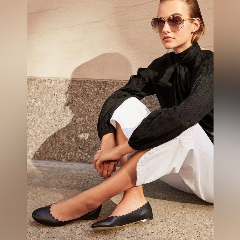 Chloe Black Studded and Scalloped Flats